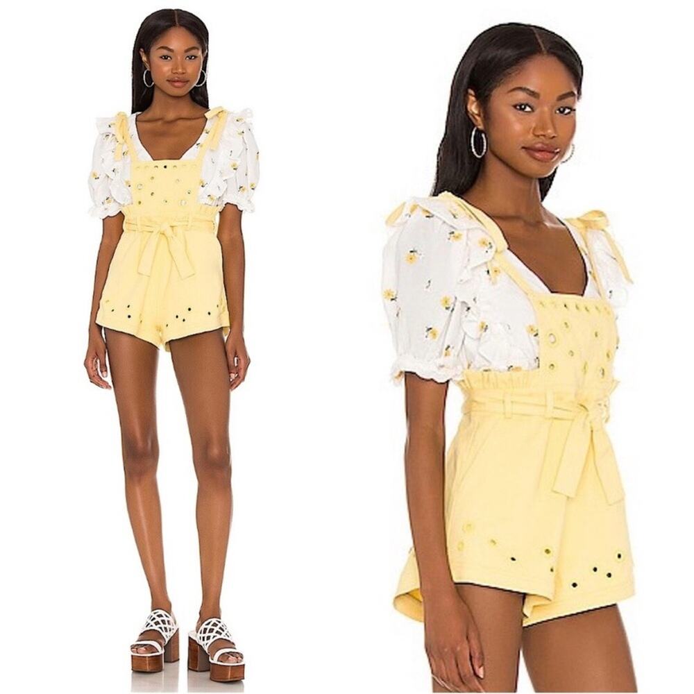 For Love & Lemons Yellow Eyelet Romper